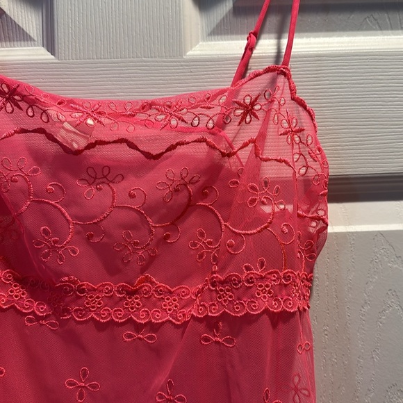 Victoria’s Secret Bright Pink Sheer Stretch Mesh Eyelet Lace Slip Dress L - Picture 4 of 7